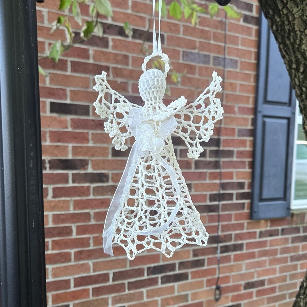 Vintage Crochet Angel Christmas Ornament Handmade Cottagecore Decor Hanging